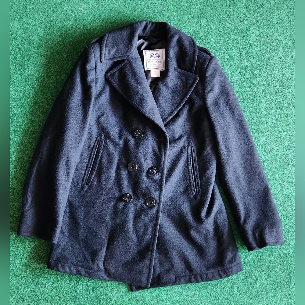 DSCP Quarterdeck Collection Peacoat Black Double Breasted Size 12R Peacoat